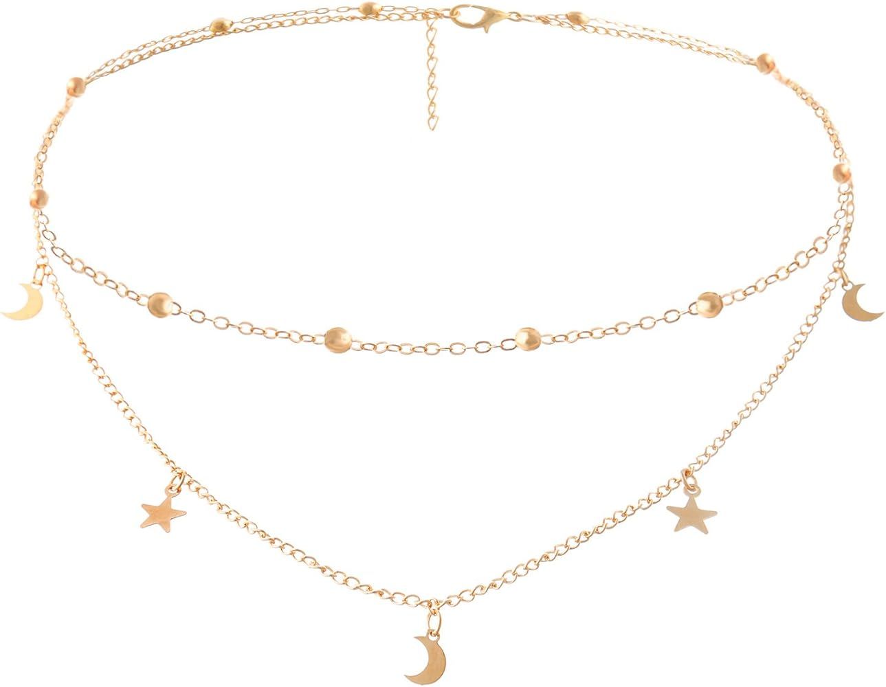 BaubleStar Star Moon Charm Necklace Layering Chain Choker for Women Girls | Amazon (US)