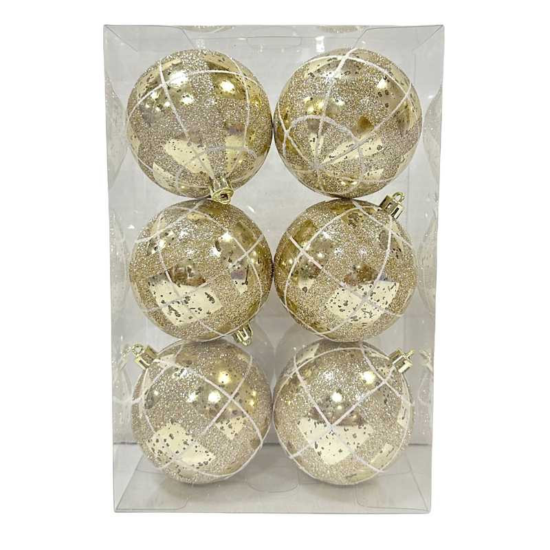 Providence 6-Count Gold Striped Glitter & Shiny Shatterproof Ornaments, 80mm | At Home