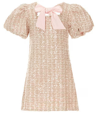 Social Big Girls Sequined Tweed Bow Neck Dress | Dillard's