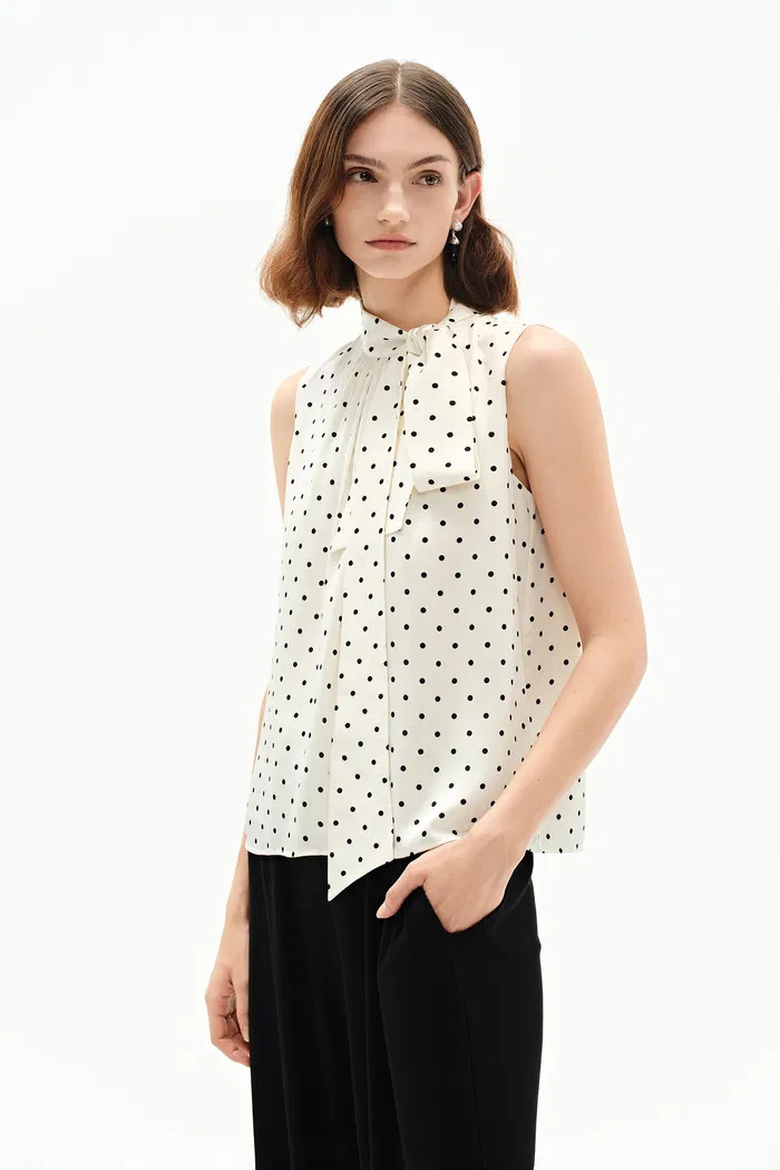 Elen Polka Dot Halter Neck Sleeveless Top in Mulberry Silk | Fabrique