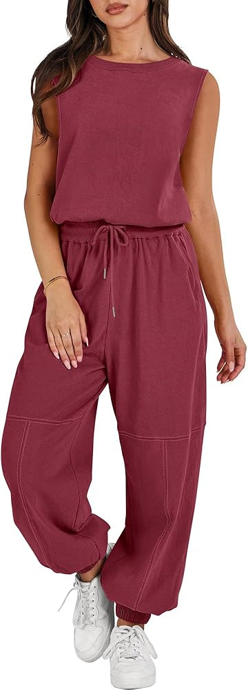 ANRABESS Jumpsuits for Women Casual Summer Outfits Sleeveless Open Back Jogger Pants Athletic Swe... | Amazon (US)