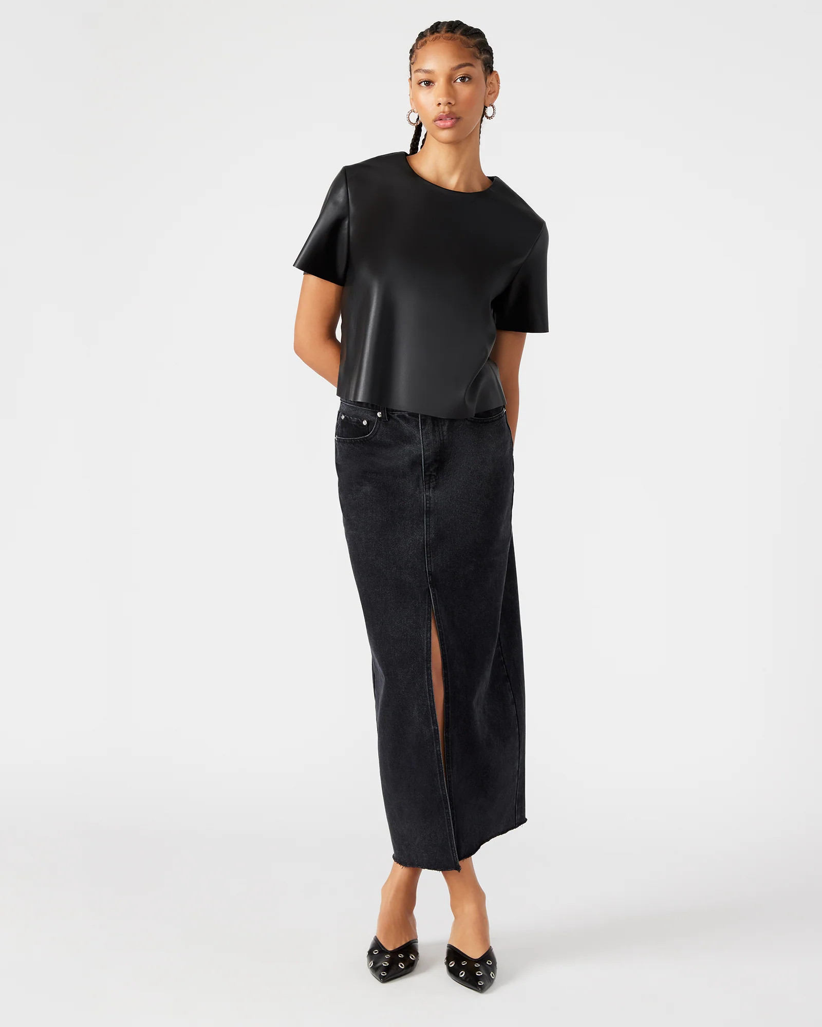 AVANI Denim Skirt Black | Women's Denim Maxi Skirt | Steve Madden (US)