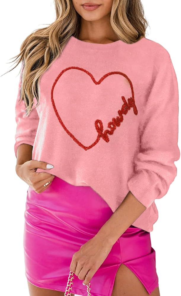 SELINK Women's Valentines Sweater Crew Neck XOXO Heart Print Casual Long Sleeve Pullover Tops Swe... | Amazon (US)