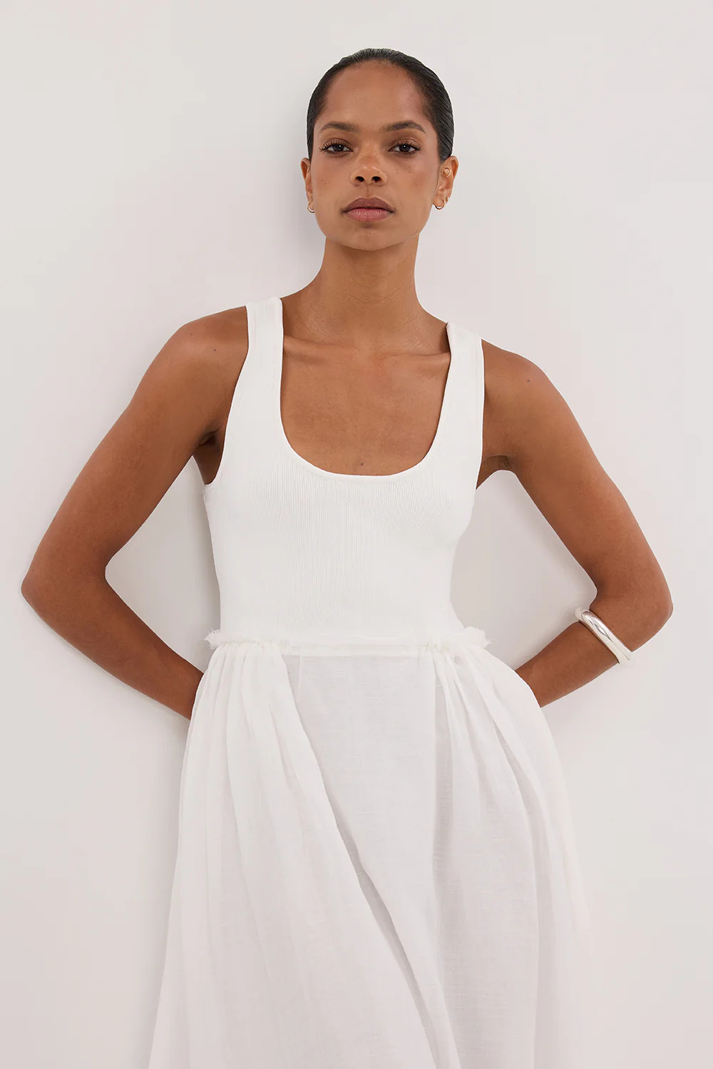 APRIL WHITE HYBRID KNIT MIDI DRESS | DISSH