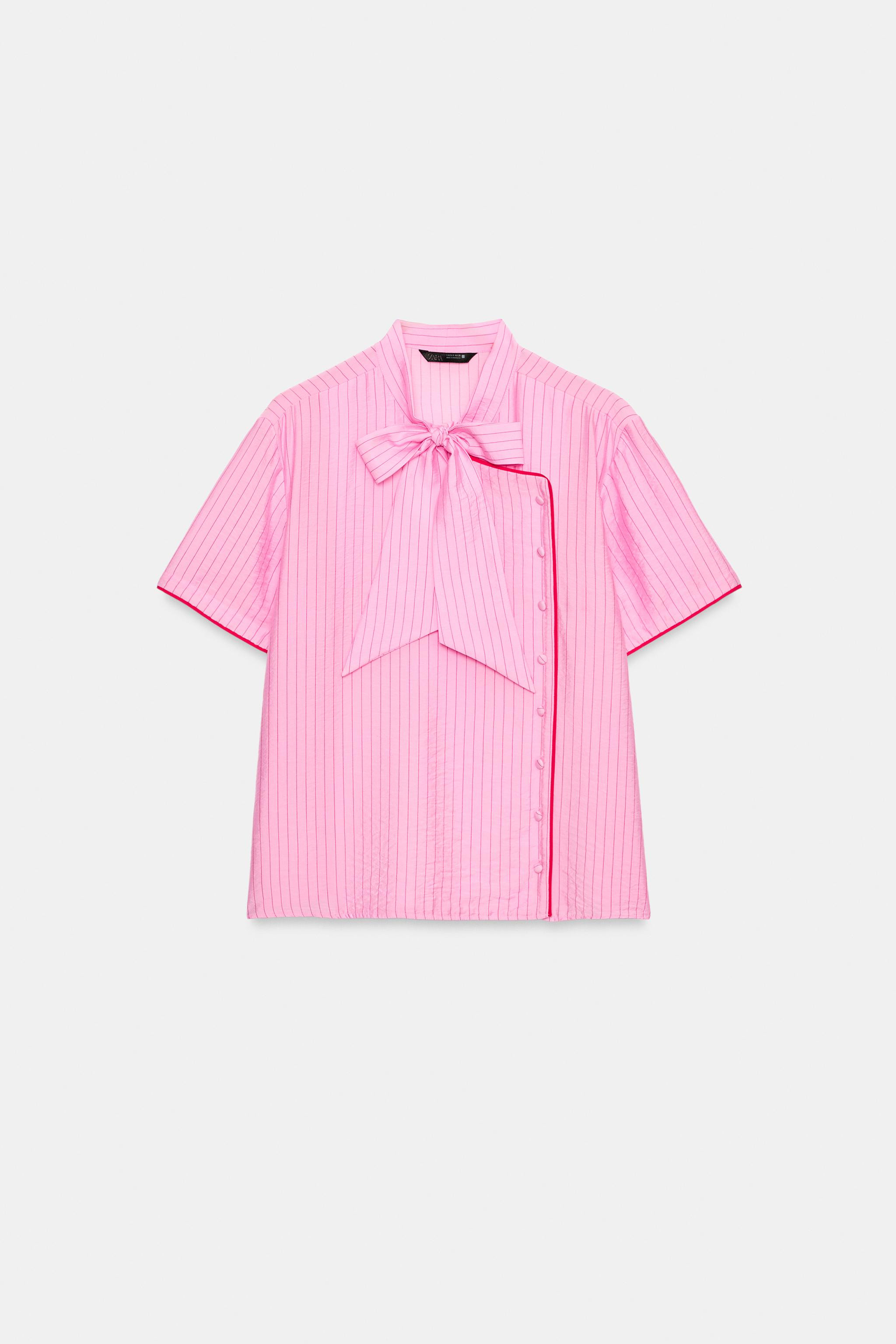 STRIPED TIE-NECK TOP | Zara US