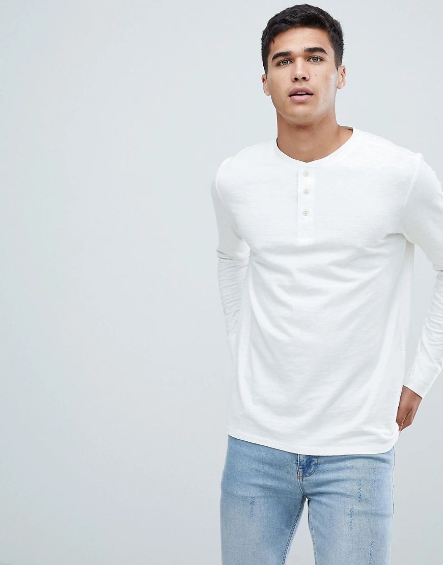 Selected Homme overdye long sleeve henley t-shirt in white | ASOS (Global)