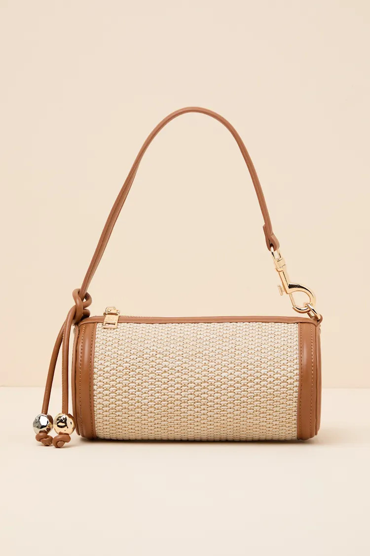 Priya Light Natural Raffia Mini Barrel Shoulder Bag | Lulus