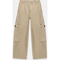 Zara - Washed-Effect Cargo Pants - Sand - S - Woman | Zara US