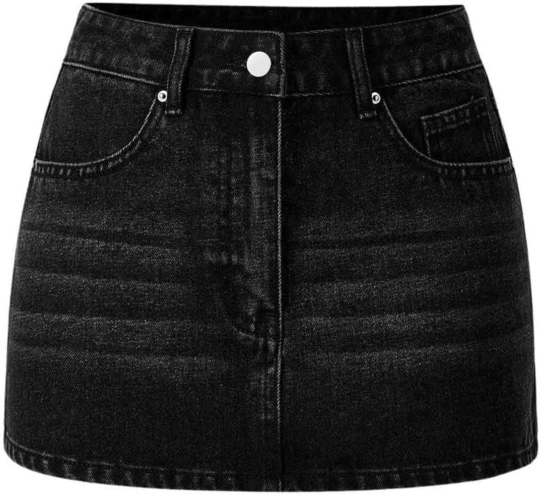 SHENHE Women's Denim Mini Skirt Low Rise Button Zip Fly Casual Y2k Mini Jean Skirt | Amazon (US)