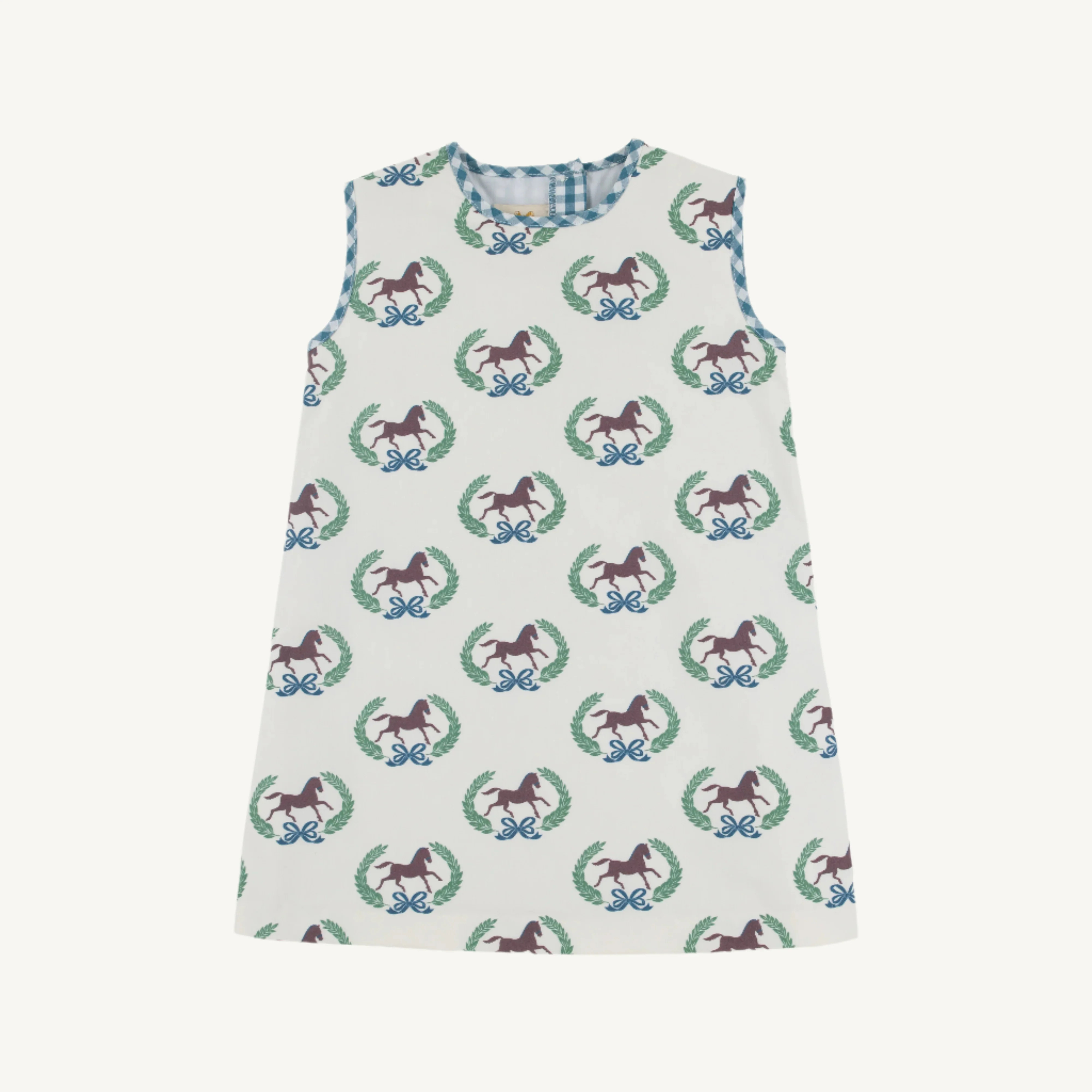 Annie Apron Dress - Highland Horses with Barnsley Blue Gingham | The Beaufort Bonnet Company
