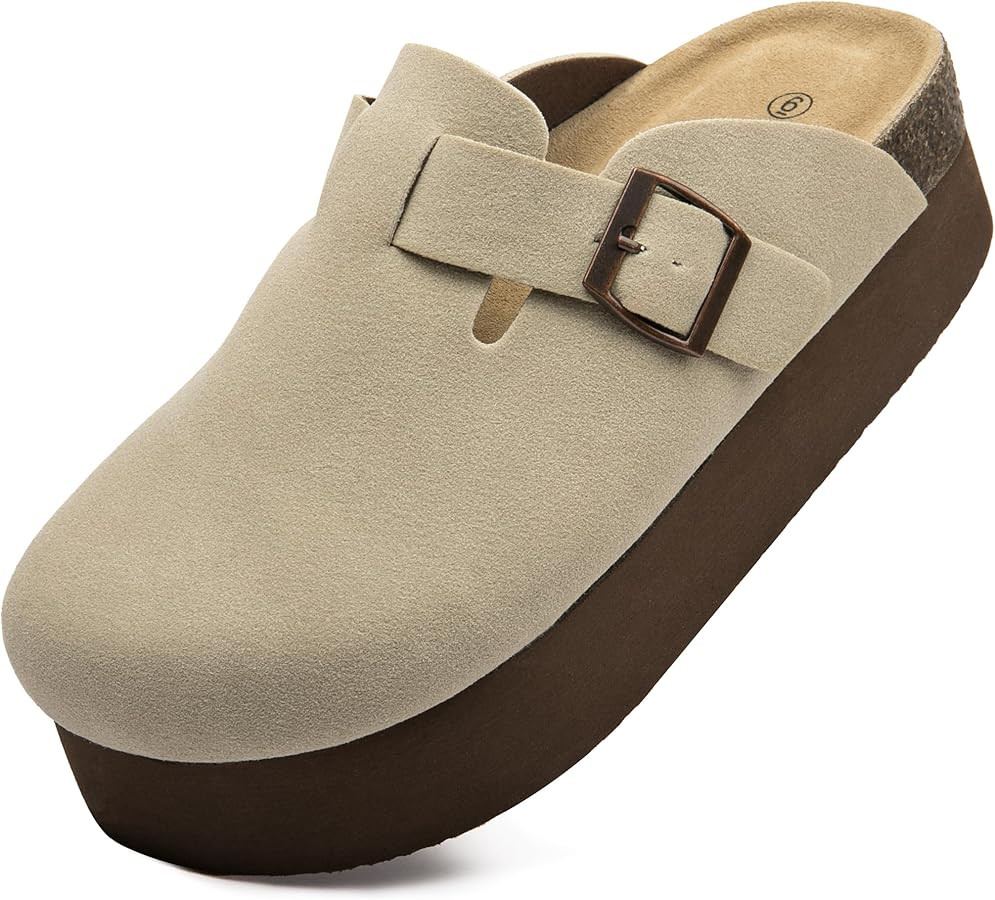 Women's Suede Clogs Cork Footbed Sandals Comfort Platform Mules with Arch Support Adjustable Buck... | Amazon (US)