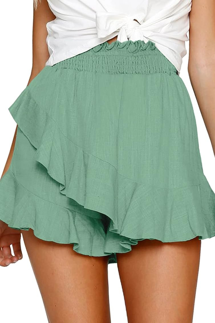FRTROIN Skorts Skirts for Women Skater Mini Wrap Skirt Beach Flowy Linen Cotton High Waisted Shorts  | Amazon (US)