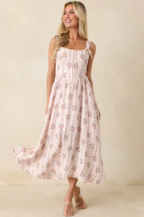 Some Kind of Wonderful Light Pink Floral Midi Dress | Red Dress