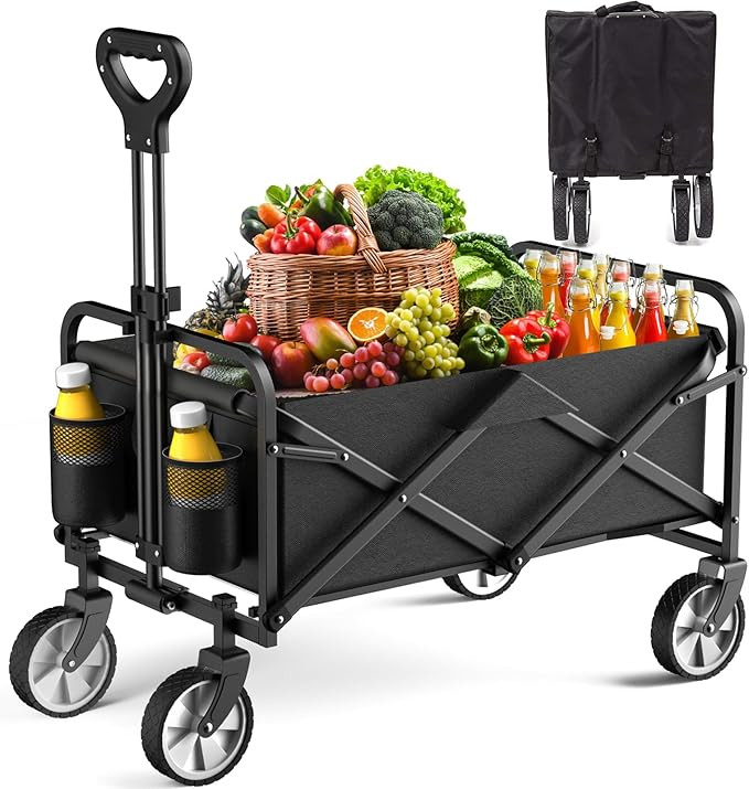Collapsible Folding Wagon, LUBBYGIM Outdoor Utility Wagon Cart Heavy Duty Foldable with Universal... | Amazon (US)