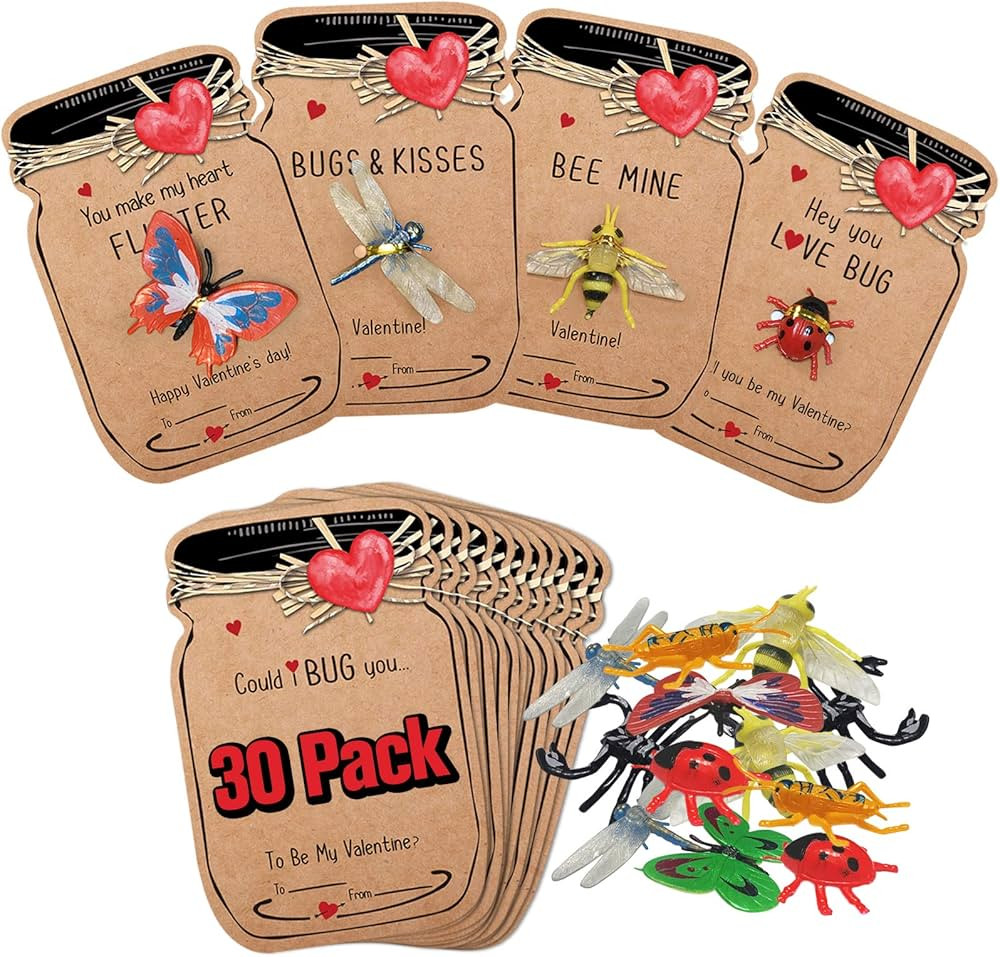 Valentines Day Gifts for Kids - 30 Pack Love Bug Card Bulk 6 Different Bugs Toy - Funny Greeting ... | Amazon (US)