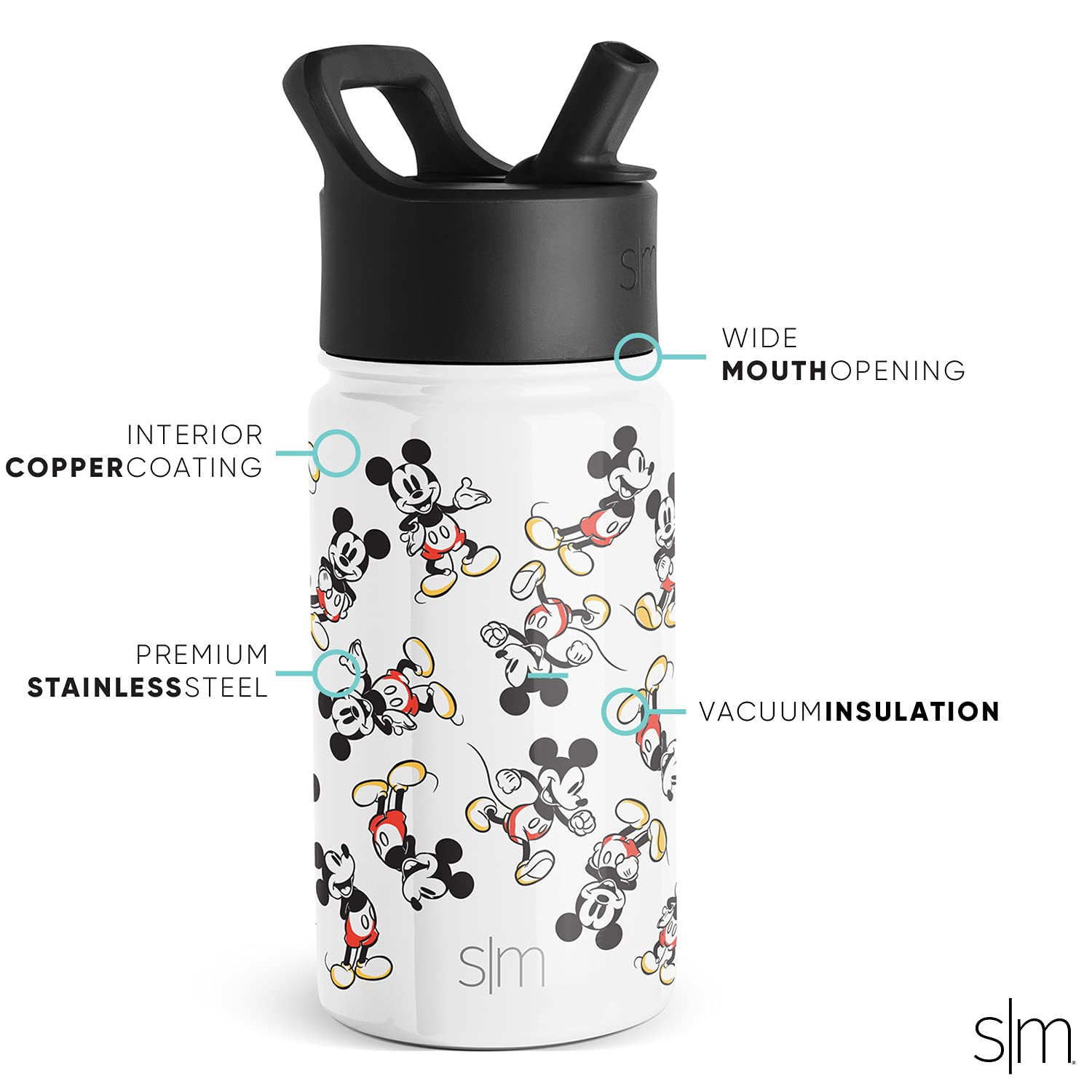 Simple Modern Disney Mickey Mouse Kids Water Bottle with Straw Lid | Reusable Insulated Stainless... | Amazon (US)