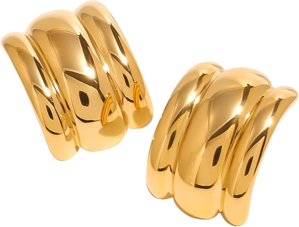 Gold Triple Band Statement Earrings | Amazon (US)