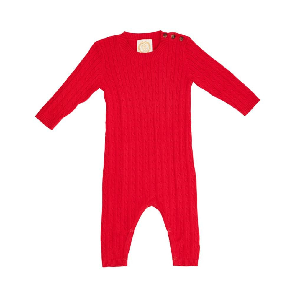 Pearson Playsuit (Cableknit) - Richmond Red | The Beaufort Bonnet Company