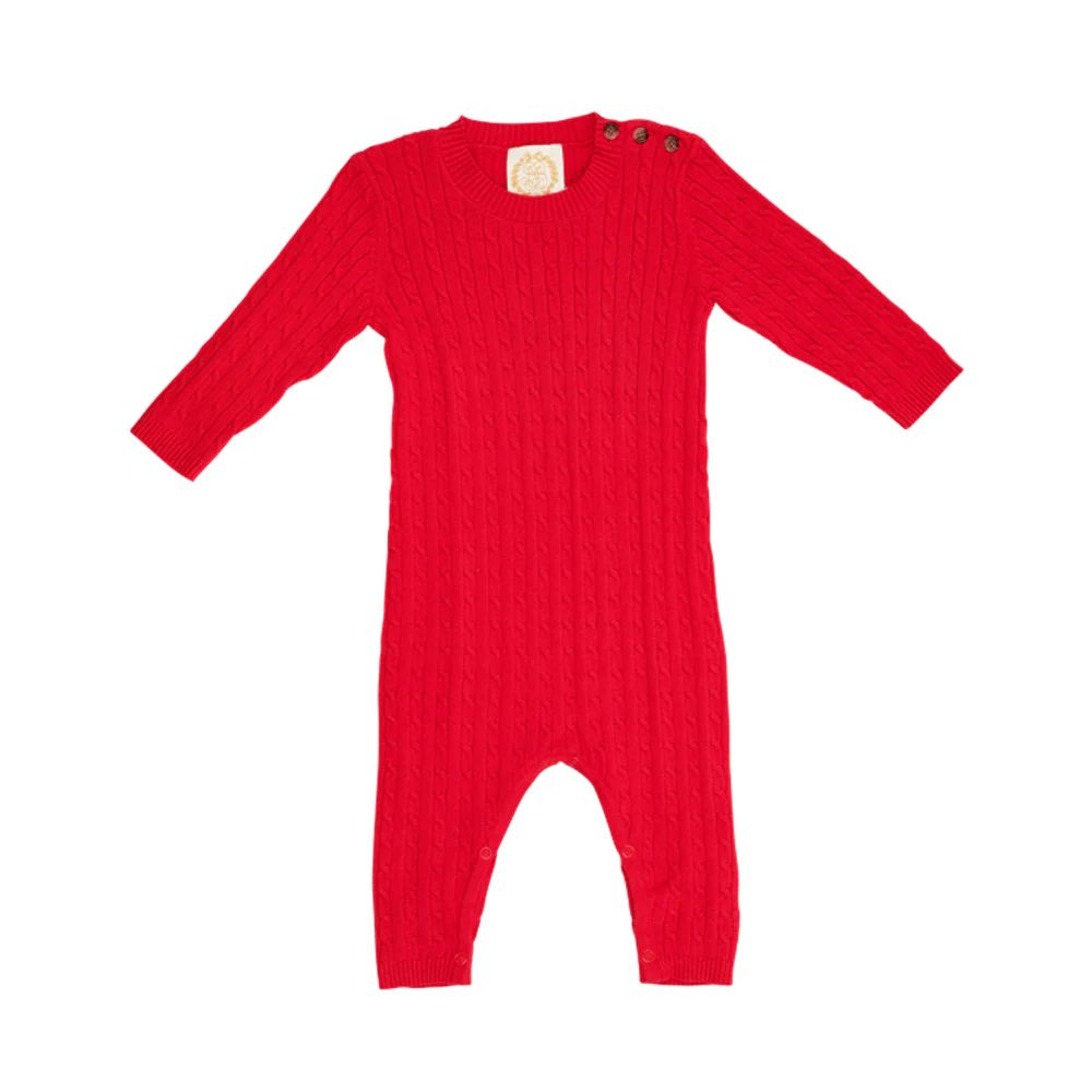 Pearson Playsuit (Cableknit) - Richmond Red | The Beaufort Bonnet Company