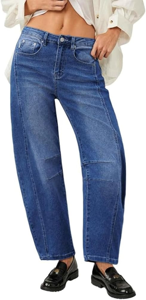 Genleck Barrel Jeans Women Wide Leg Cropped Jeans High Waisted Baggy Boyfriend Mom Denim Ankle Pa... | Amazon (US)