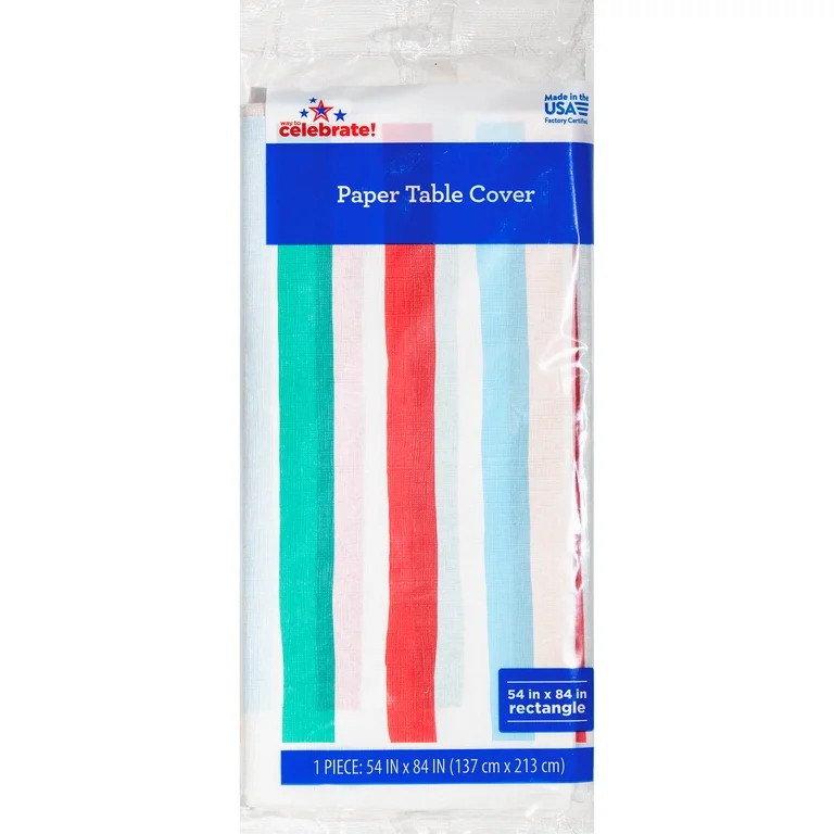 Way to Celebrate La Dolce Vita Multicolor Stripes Disposable Paper Tablecloth, 54" x 84" | Walmart (US)