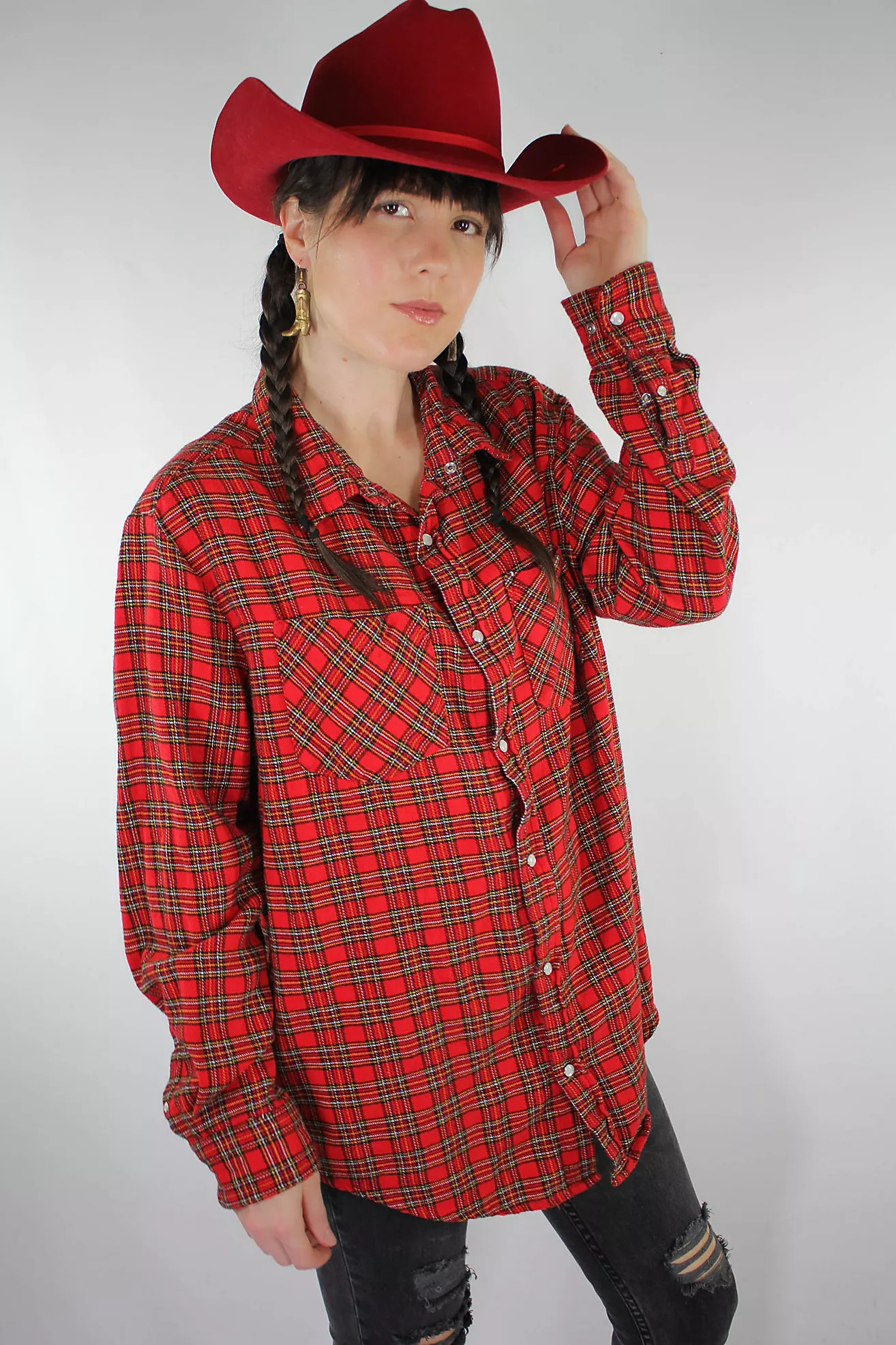 Vintage Red Plaid Flannel Pearl Snap Button Down Selected By Moons + Junes Vintage | Free People (Global - UK&FR Excluded)