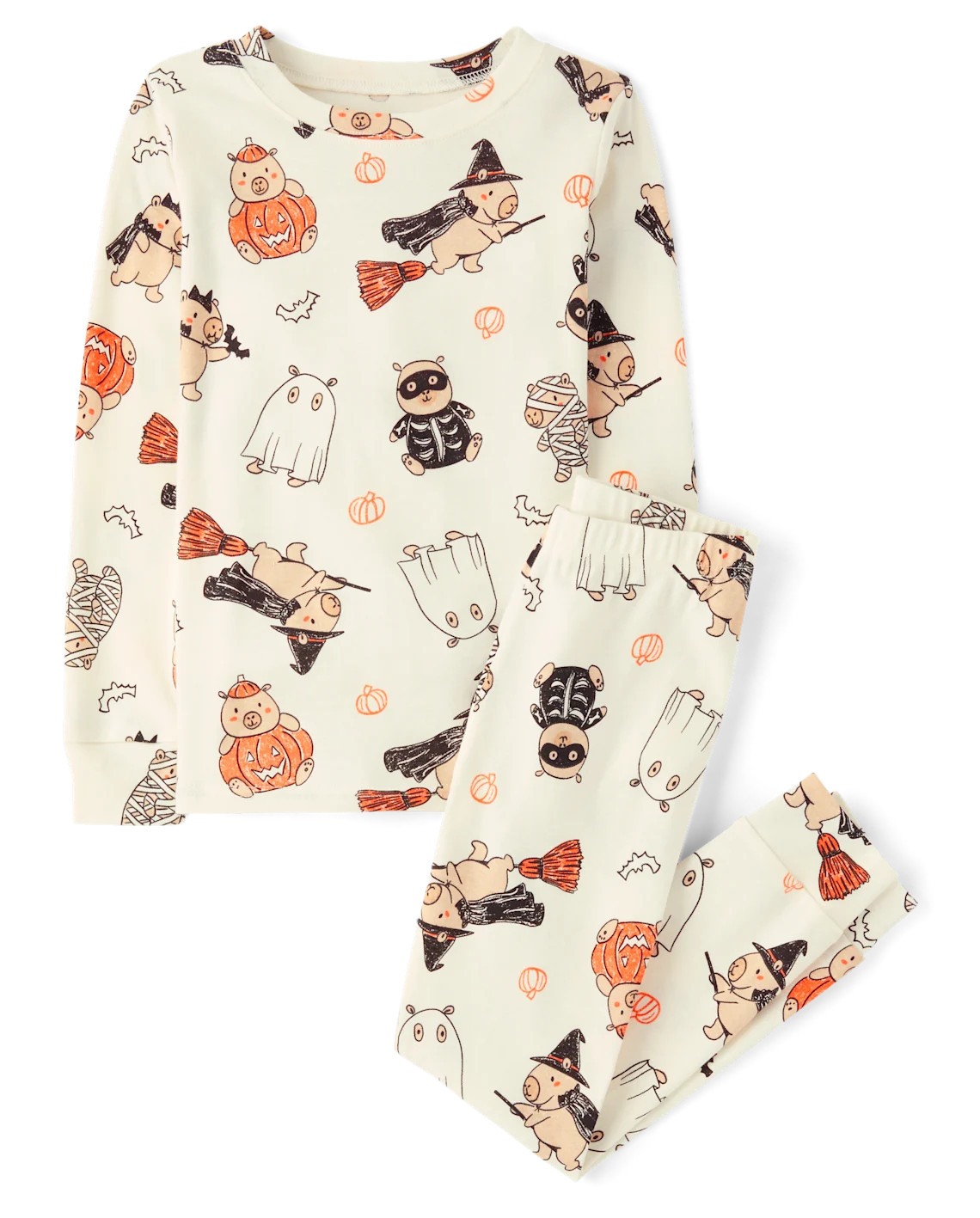 Kids Halloween Capybara Snug Fit Cotton Pajamas - white | The Children's Place