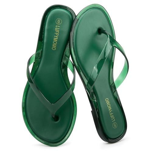 Luffymomo Women's Fashion Flip Flops - Casual Jelly Clear Beach Thong Sandals - Comfortable Summer Flat Slides Slippers(11 US Green) | Amazon (US)