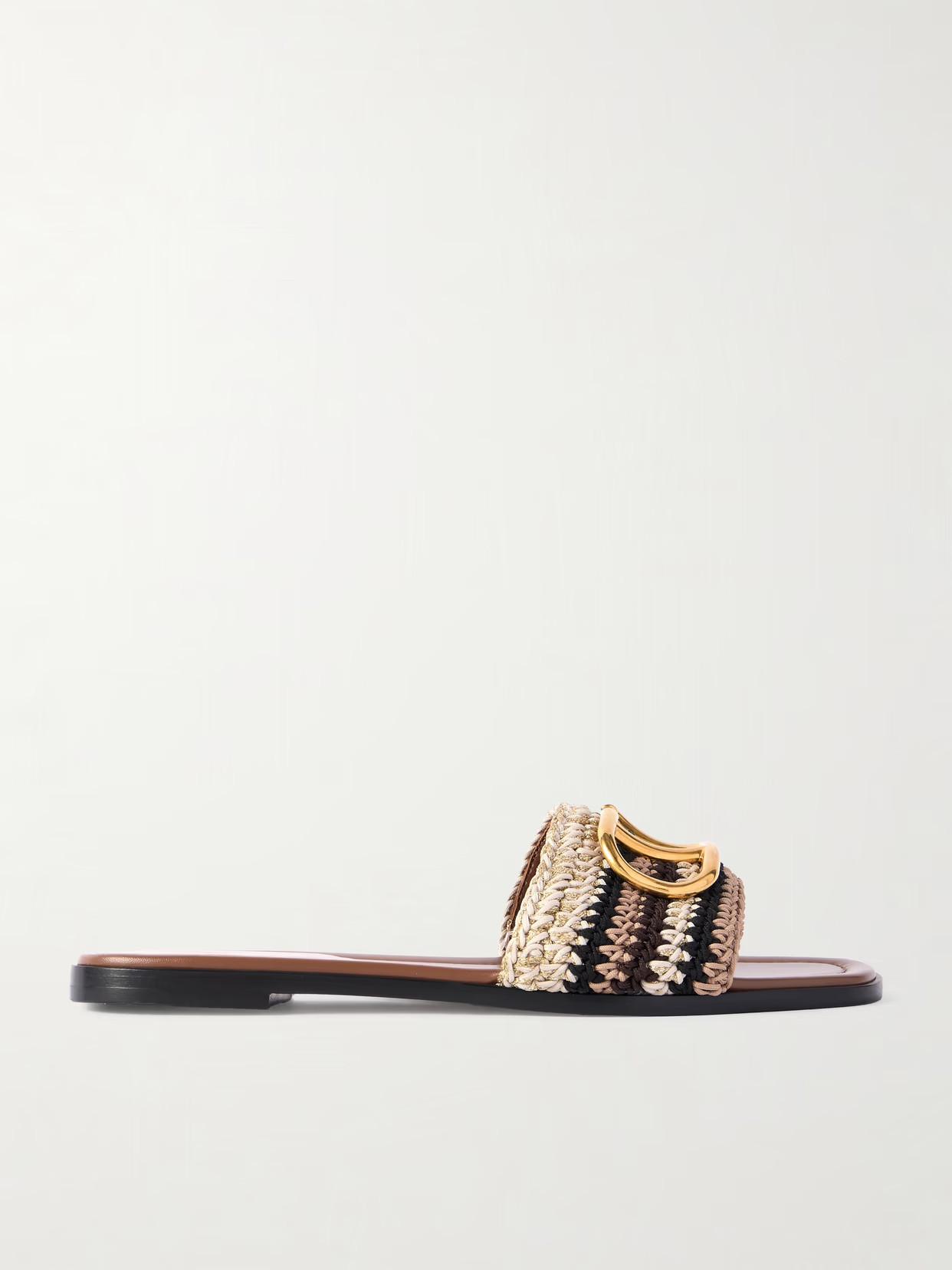 Valentino Garavani - Vlogo Leather-trimmed Crocheted Slides - Brown | NET-A-PORTER (US)