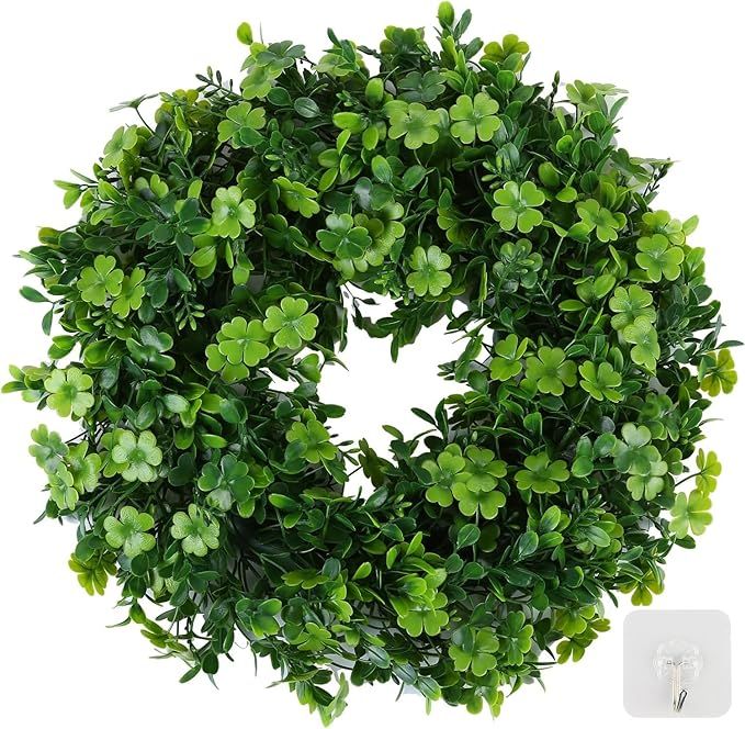 18" St Patricks Day Shamrock Wreath for Front Door,St Patrick Day Artificial Wreath Outdoor Decor... | Amazon (US)