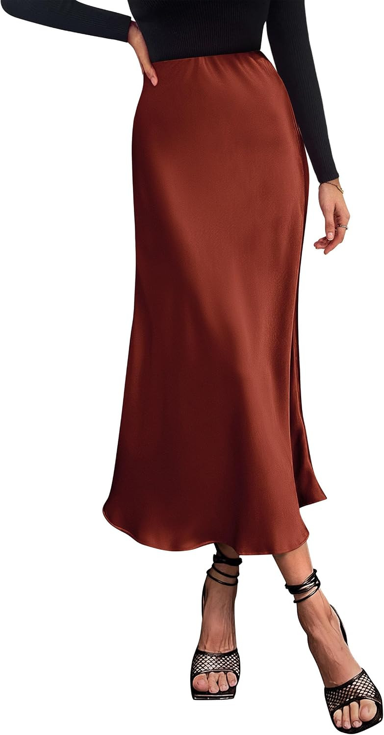 PRETTYGARDEN Women's Satin Midi Skirts Dressy Casual | Amazon (US)