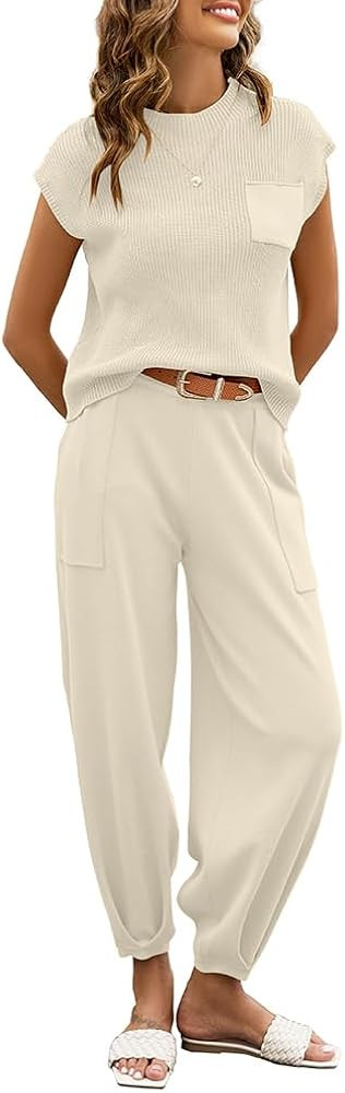 oten Women's Casual 2 Piece Outfits Sweater Sets Knit Pullover Tops and High Waist Pants Tracksui... | Amazon (CA)