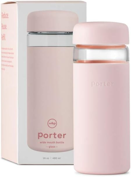 W&P Porter Glass Wide Mouth Bottle w/ Protective Silicone Sleeve | Blush 16 Ounces | On-the-Go | ... | Amazon (US)