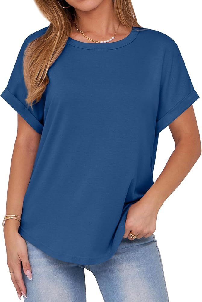 ANRABESS Womens Tops Oversized Short Sleeve T Shirts Summer Casual Solid Basic Tee Shirts 2025 Sp... | Amazon (US)