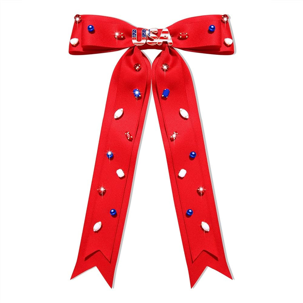 Boderier 4th of July Hair Bows for Women American Flag USA Hair Bow Clips Jeweled Patriotic Ribbo... | Amazon (US)