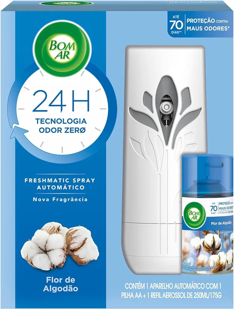 Aromatizador de Ambiente Bom Ar Automático Aerossol Freshmatic Flor de Algodão Aparelho + Refil... | Amazon (BR)
