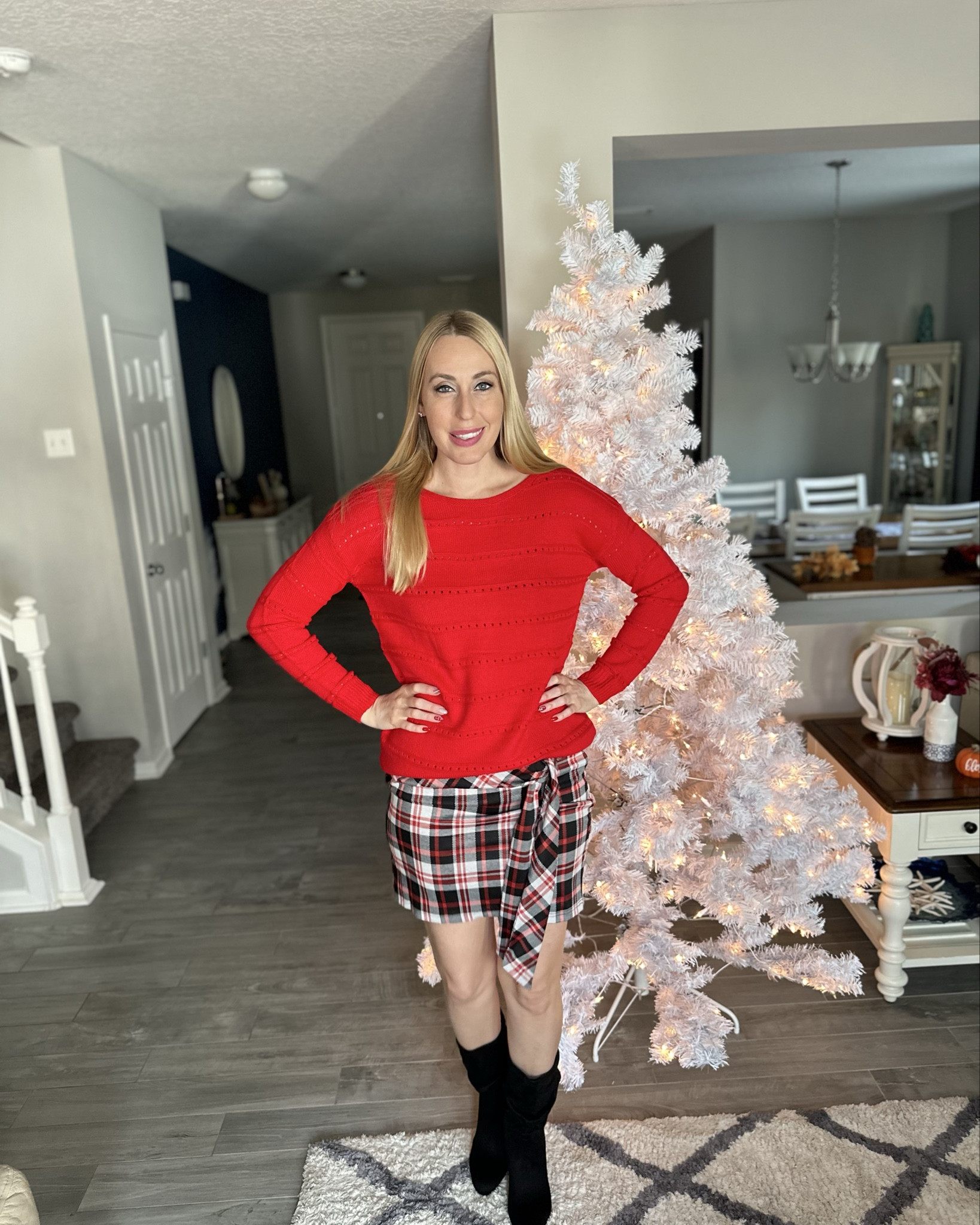Cute holiday outfit 
❤️ this is a lightweight and longer sweater 
❤️ the skirt is super fun with its little tie in the front 
❤️ both come in lots of colors and they fit true to size 

#LTKStyleTip #LTKHoliday #LTKFindsUnder50