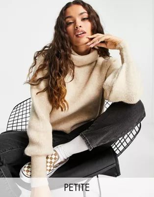 Topshop Petite roll neck cropped jumper in sand | ASOS (Global)
