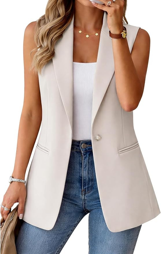Women's Sleeveless Vest Blazer Fully Lined Spring Casual Open Front Work Office Tops Jacket Pocke... | Amazon (US)