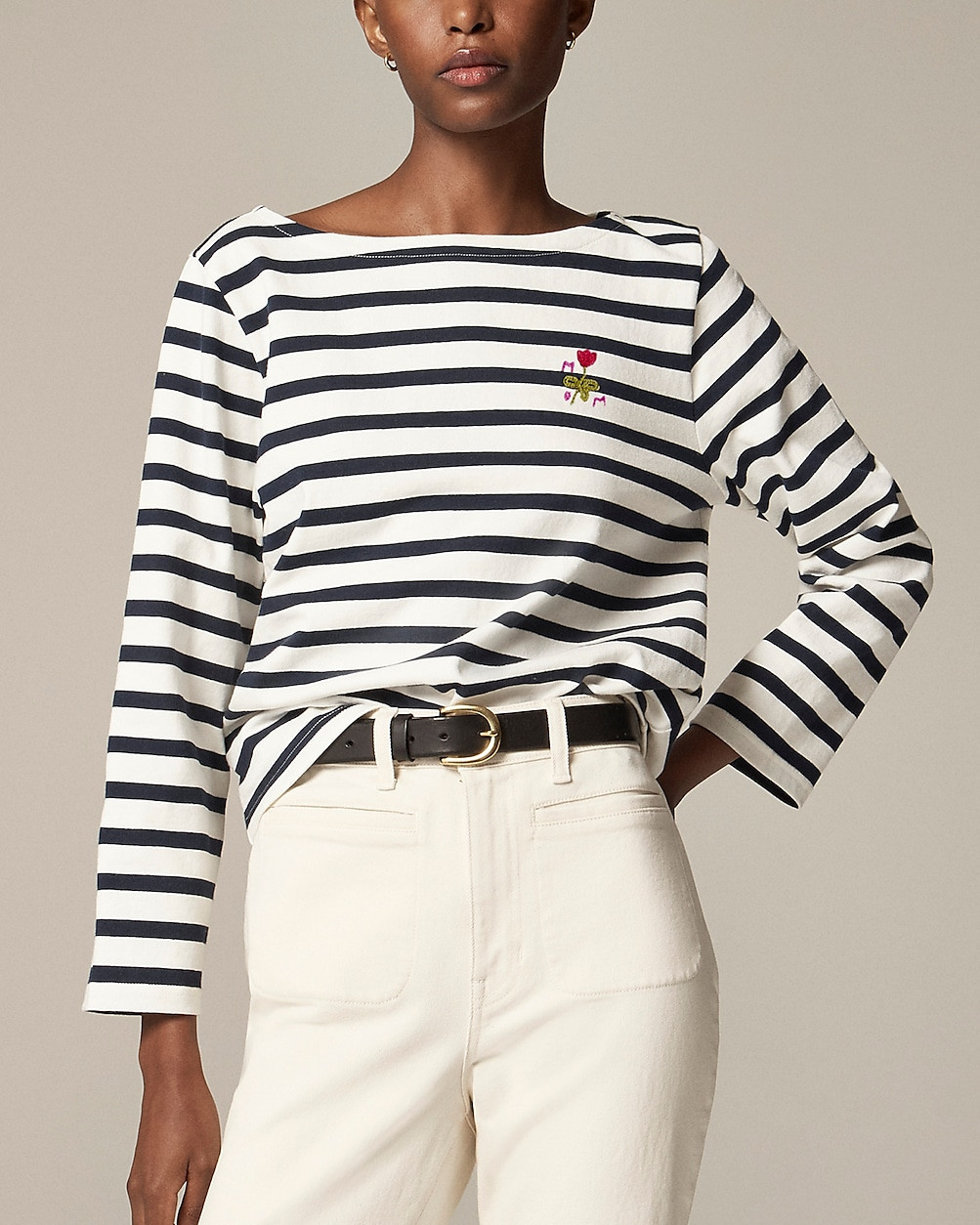 Embroidered classic mariner cloth boatneck T-shirt in stripe | J. Crew US