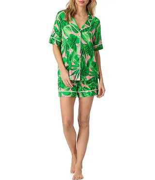 Room Service Palm Cove Print Short Sleeve Notch Collar Jersey Knit Shorty Pajama Set | Dillard's | Dillard's