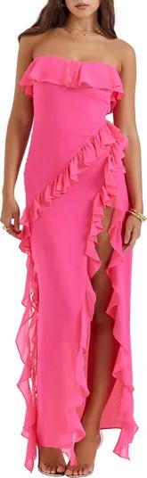HOUSE OF CB Ruffle Strapless Maxi Dress in Bright Peach | Nordstrom Dress | Nordstrom Spring Finds | Nordstrom