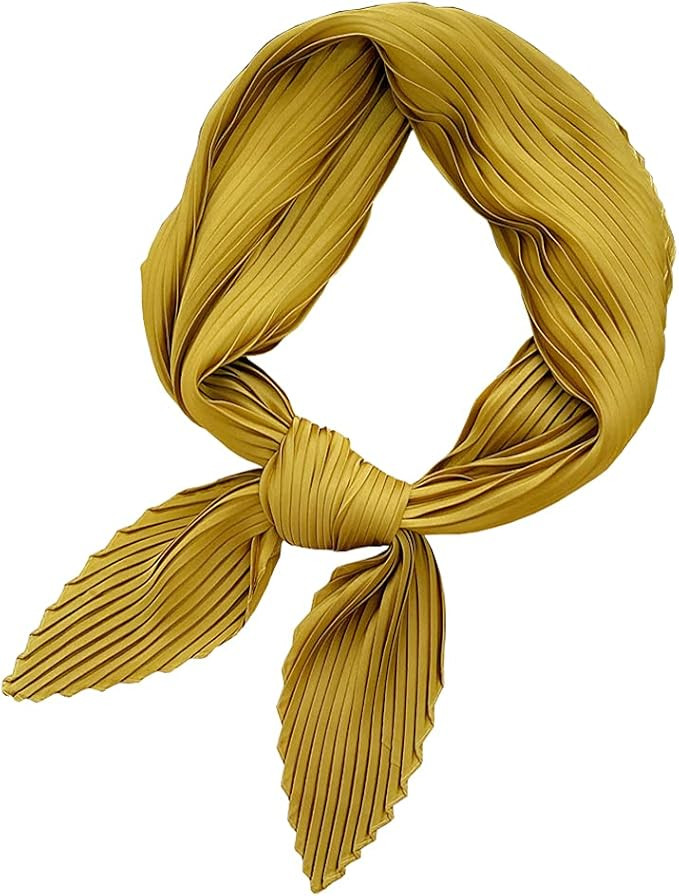 Womens Silk Like Square Scarf Neckerchief Solid Pleated Headwear | Amazon (US)