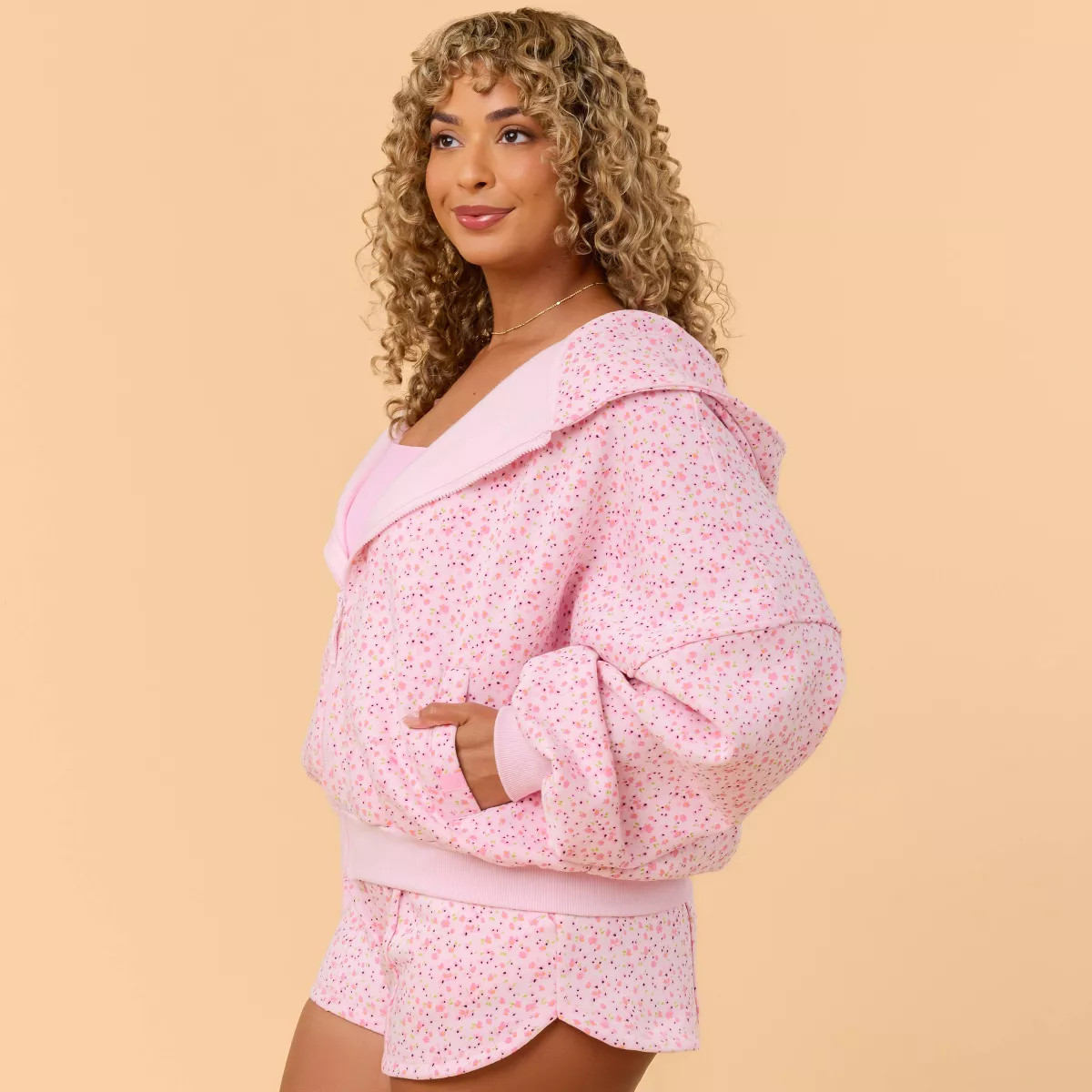 Blogilates Women's Mommy & Me Marshmallow Full Zip Hooded Sweatshirt - Pink Floral Print 1X | Target