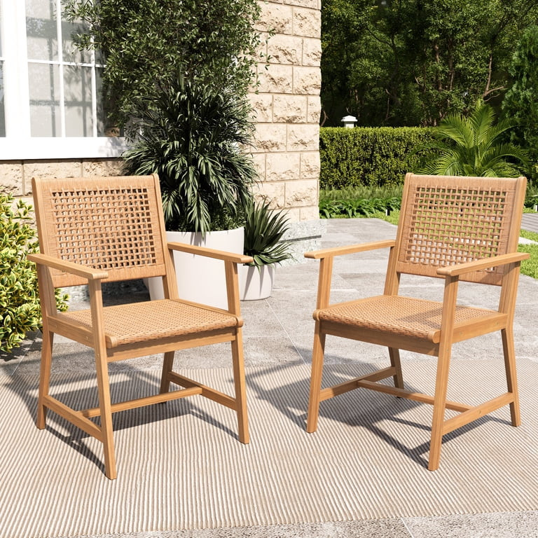 Sophia & William 2-Piece Acacia Wood Patio Dining Chairs with Hand-woven Rattan Seat & Back, Outd... | Walmart (US)