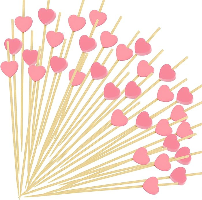 Pink Heart Cocktail Picks, Valentines Galentines Day Decorations Toothpicks for Appetizers, 4.7 I... | Amazon (US)