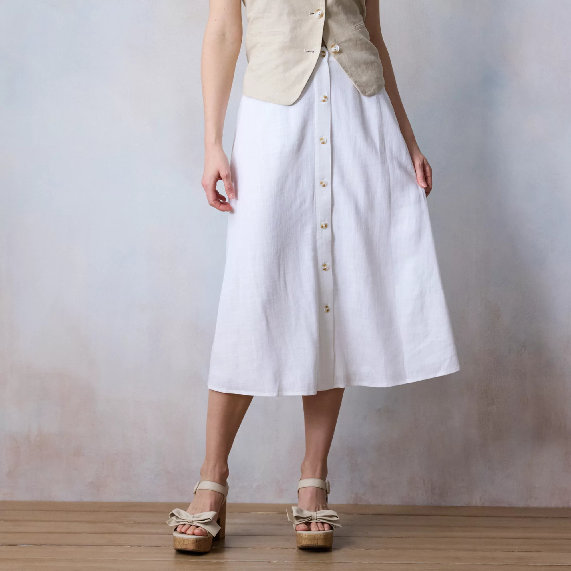 Petite LC Lauren Conrad Button Front Midi Skirt | Kohl's