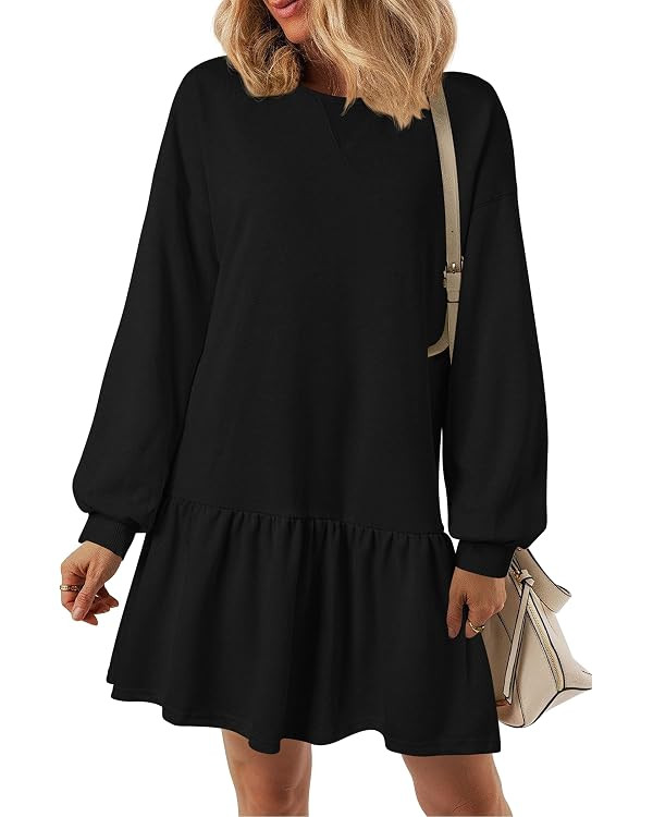 PRETTYGARDEN Womens Patchwork Sweatshirt Dress 2025 Fall Casual Long Sleeve Crewneck Pullover Cut... | Amazon (US)