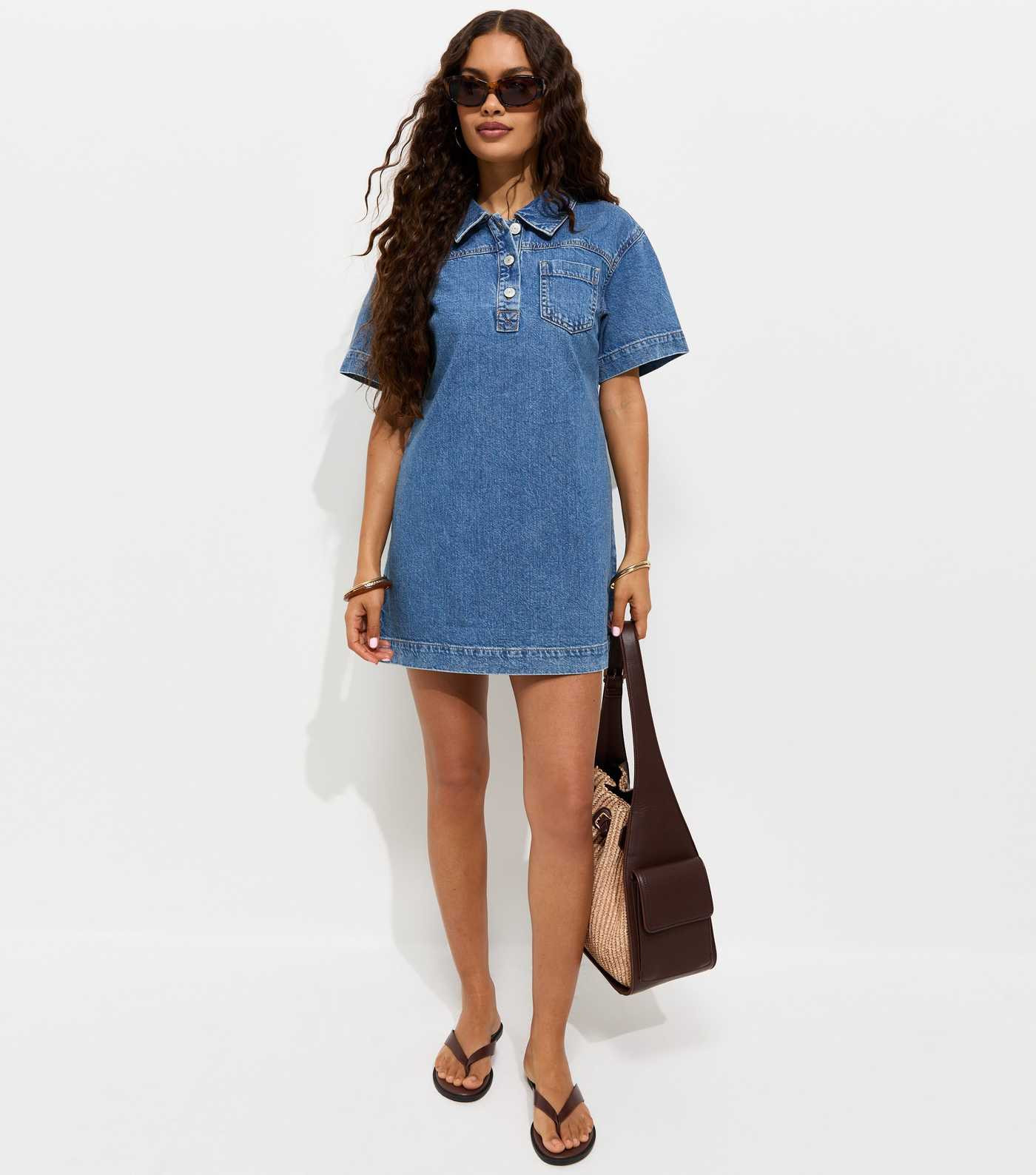 Petite Blue Cotton Short Sleeve Denim Tunic Mini Dress | New Look | New Look (UK)