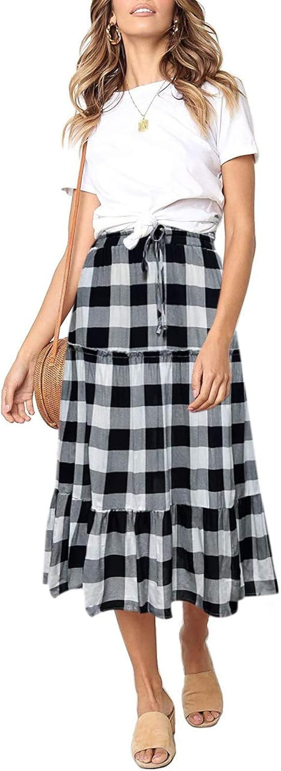 ZESICA Women's Bohemian Floral Printed Elastic Waist A Line Maxi Skirt with Pockets | Amazon (US)